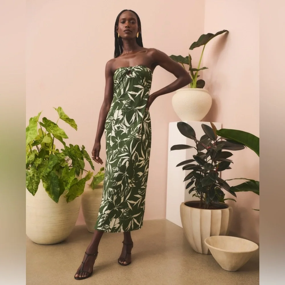 Abercrombie & Fitch Green and White Strapless Maxi Dress